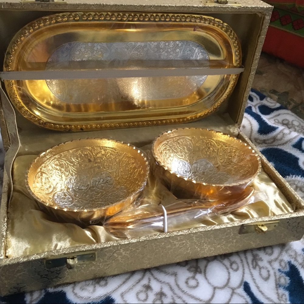 Brass silver coated 5 pcs serving set